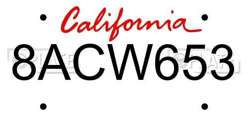 8ACW653 California License Plate
