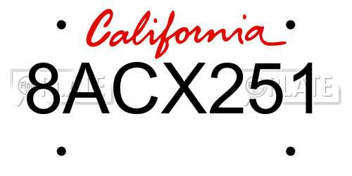 8ACX251 California License Plate