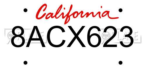 8ACX623 California License Plate