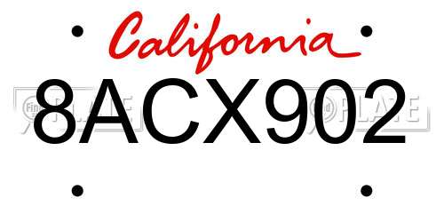 8ACX902 California License Plate