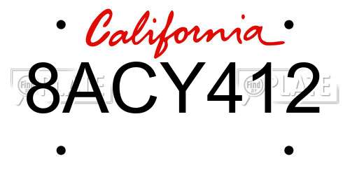 8ACY412 California License Plate