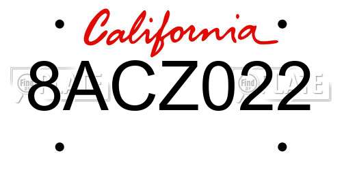 8ACZ022 California License Plate
