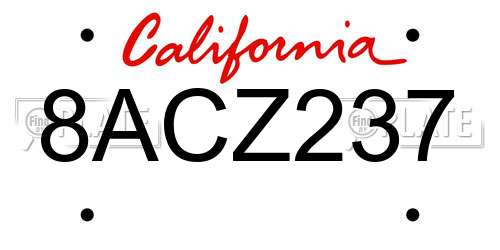 8ACZ237 California License Plate