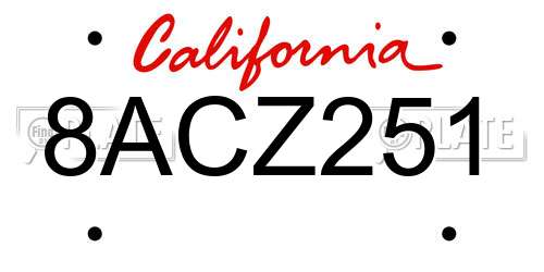 8ACZ251 California License Plate
