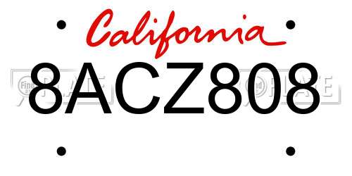 8ACZ808 California License Plate