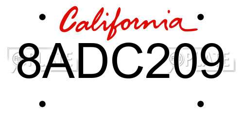 8ADC209 California License Plate