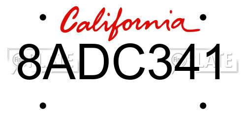8ADC341 California License Plate