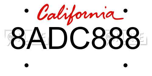 8ADC888 California License Plate
