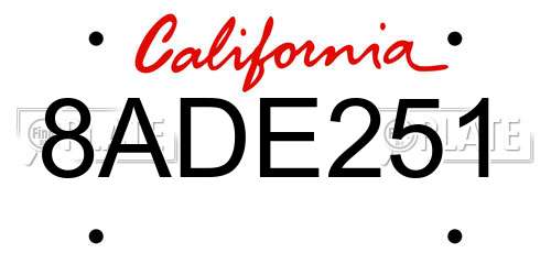 8ADE251 California License Plate