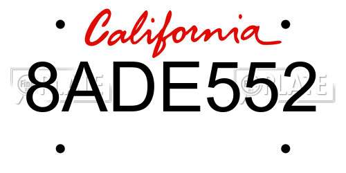 8ADE552 California License Plate