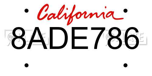 8ADE786 California License Plate