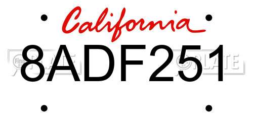 8ADF251 California License Plate