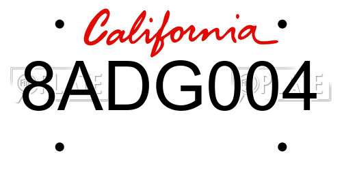 8ADG004 California License Plate