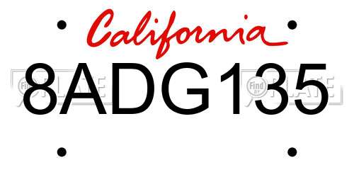 8ADG135 California License Plate