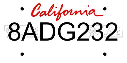 8ADG232 California License Plate