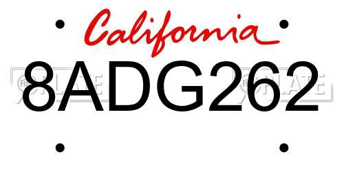 8ADG262 California License Plate