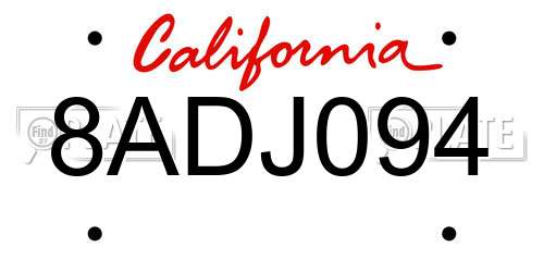 8ADJ094 California License Plate