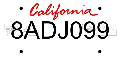 8ADJ099 California License Plate