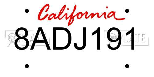 8ADJ191 California License Plate