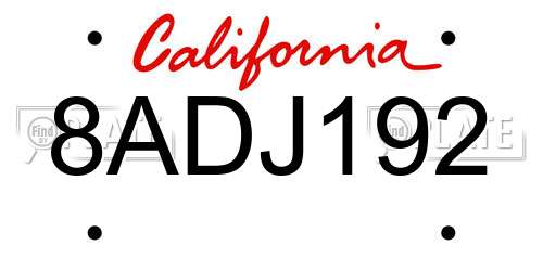 8ADJ192 California License Plate