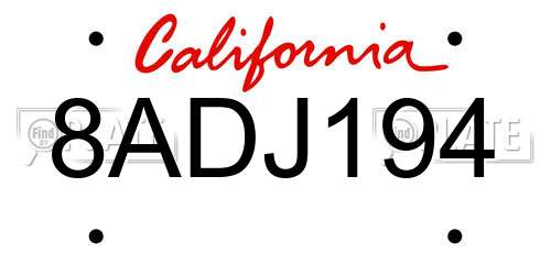 8ADJ194 California License Plate