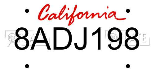 8ADJ198 California License Plate