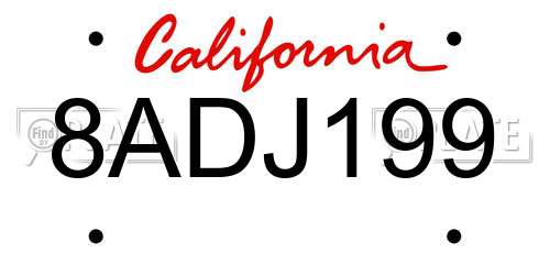 8ADJ199 California License Plate