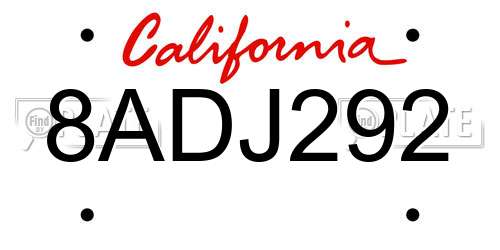 8ADJ292 California License Plate