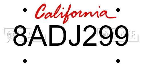 8ADJ299 California License Plate