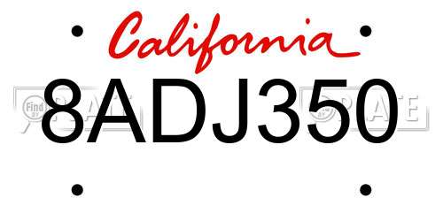 8ADJ350 California License Plate