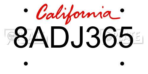 8ADJ365 California License Plate