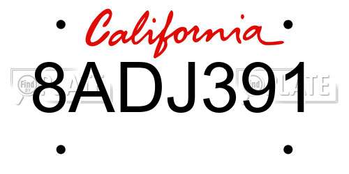 8ADJ391 California License Plate