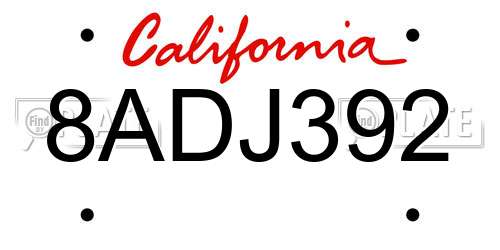 8ADJ392 California License Plate