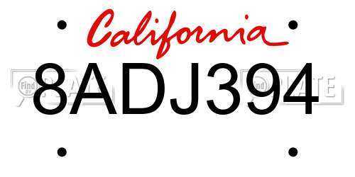 8ADJ394 California License Plate