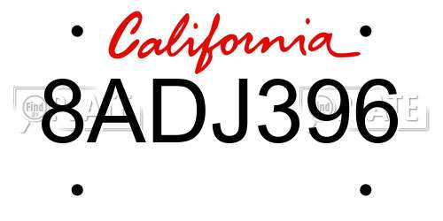 8ADJ396 California License Plate