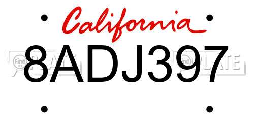 8ADJ397 California License Plate