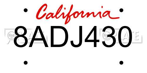 8ADJ430 California License Plate