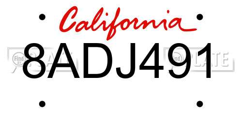 8ADJ491 California License Plate
