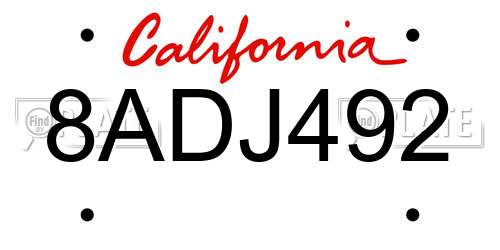 8ADJ492 California License Plate