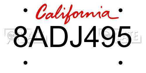 8ADJ495 California License Plate