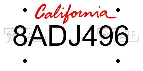 8ADJ496 California License Plate