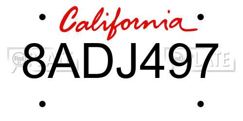 8ADJ497 California License Plate
