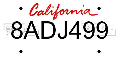 8ADJ499 California License Plate