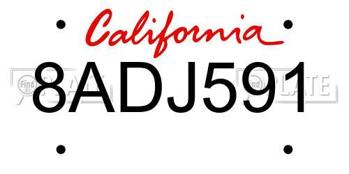 8ADJ591 California License Plate