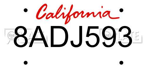 8ADJ593 California License Plate