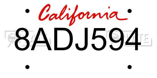 8ADJ594 California License Plate