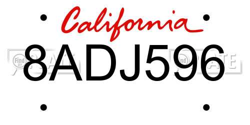 8ADJ596 California License Plate