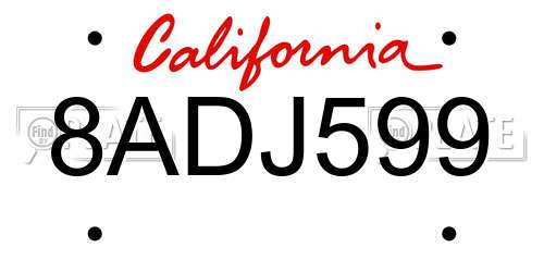 8ADJ599 California License Plate