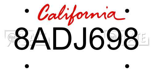 8ADJ698 California License Plate