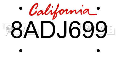 8ADJ699 California License Plate